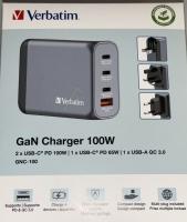 GNC-100 32202 GaN-laturi 100W 3x USB-C, 1x USB-A, PD, QC, PPS, EU/UK/US