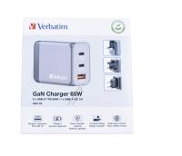VERBATIM GNC-65 32201 GAN STRØMADAPTER (65W 2X USB-C, 1X USB-A, PD, QC, PPS, EU/UK/US)
